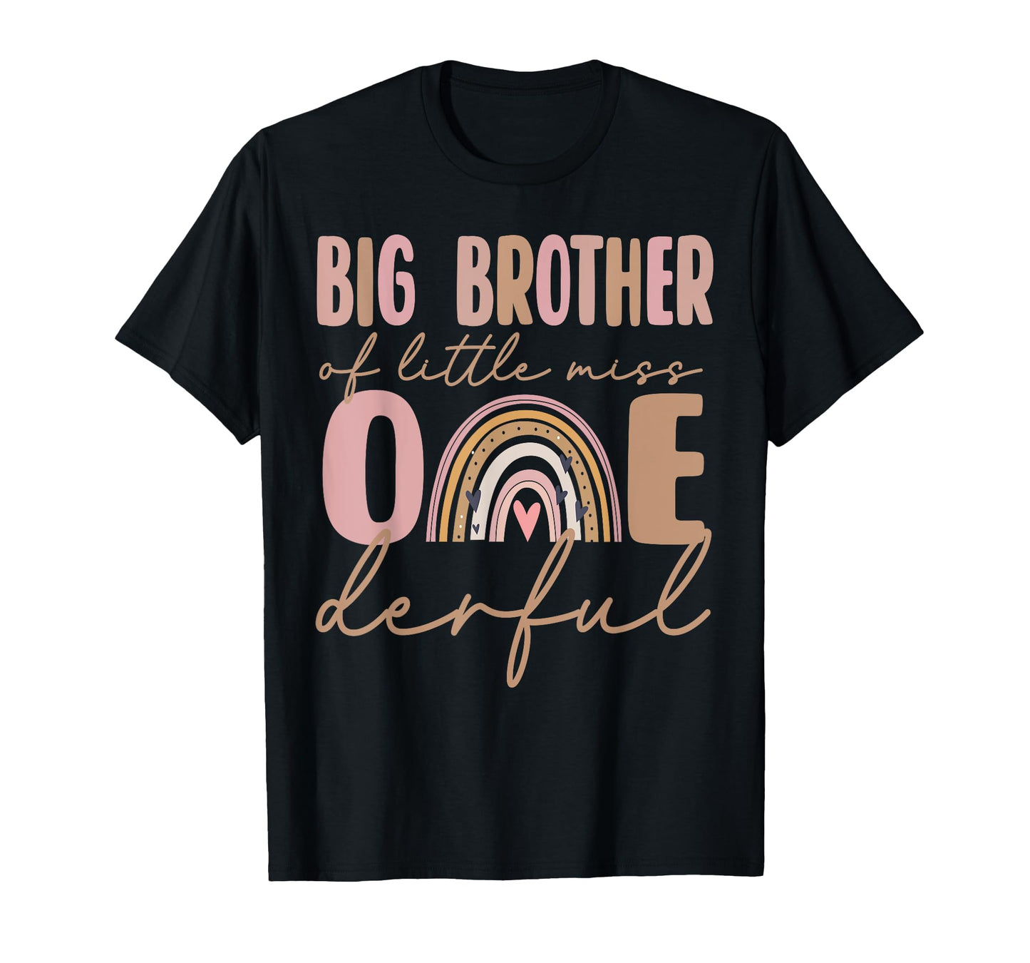 Big Brother of Little Miss Onederful Birthday Boho Rainbow T-Shirt