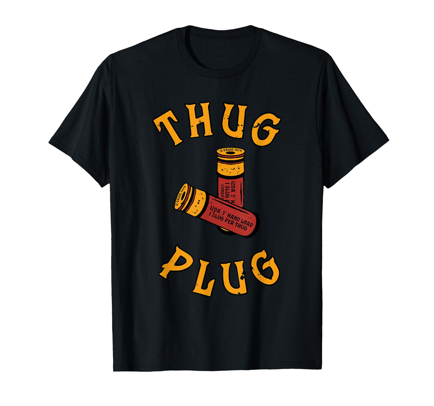 THUG PLUG Black Unisex-Adults Cotton 85% Polyester 15% Casual Humorous Modern U-Neck Short Sleeve T-Shirt