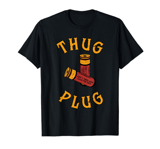 THUG PLUG Black Unisex-Adults Cotton 85% Polyester 15% Casual Humorous Modern U-Neck Short Sleeve T-Shirt