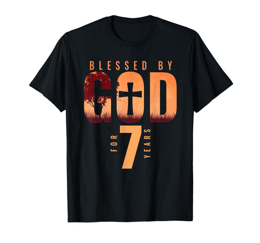 Blessed By God For 7 Years 7th Birthday Religious Theme T-Shirt