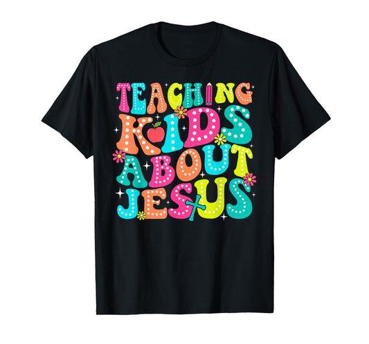 Teaching Kids About Jesus Christian Teacher Retro Groovy T-Shirt