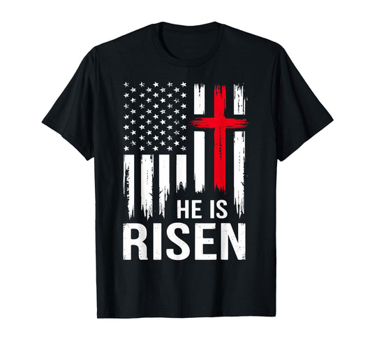 He is risen cross american vintage flag for christian easter T-Shirt