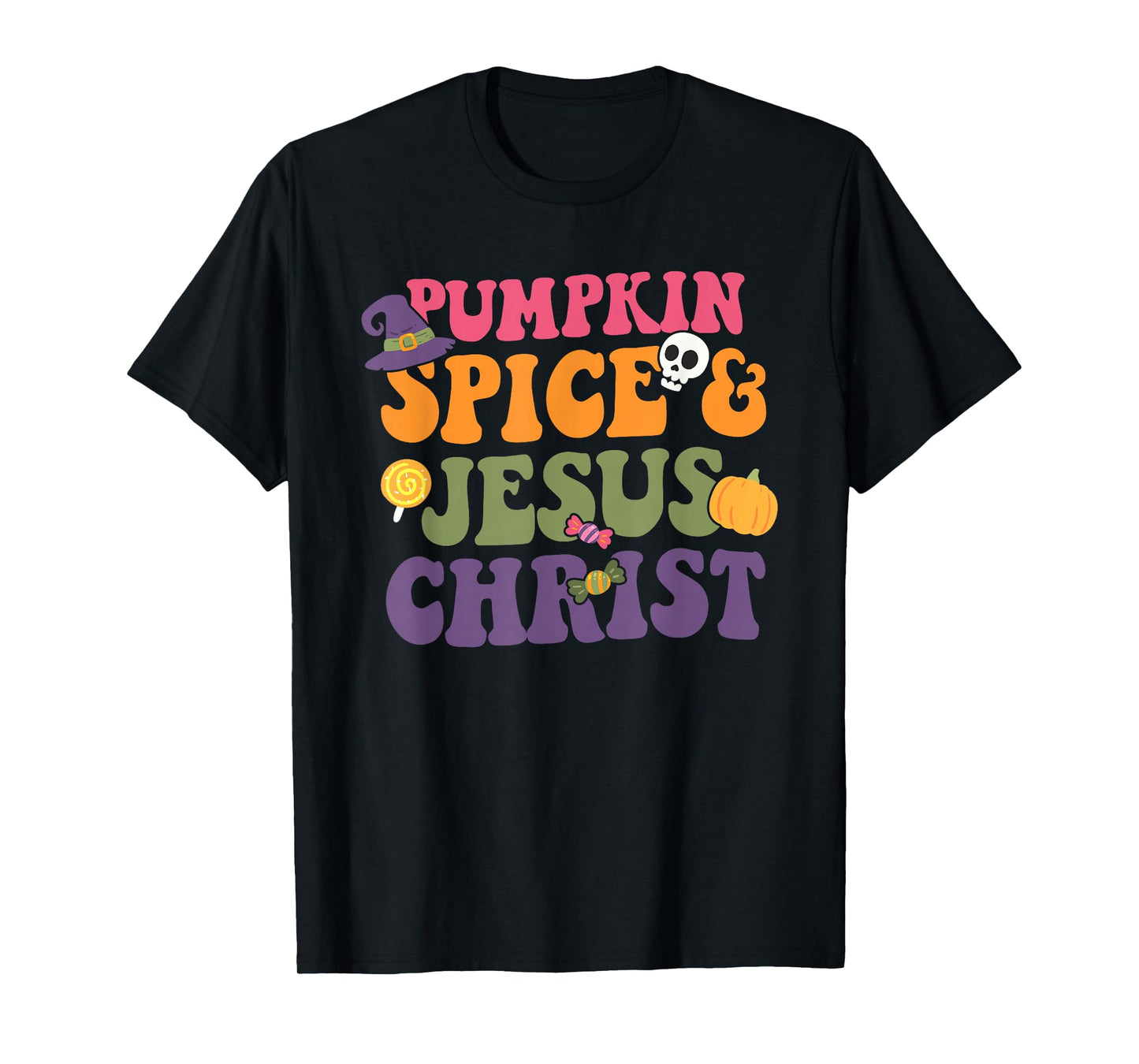 Pumpkin Spice & Je-sus Christ Funny Christian Halloween T-Shirt