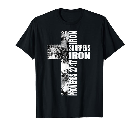 Black White Cross Iron Sharpens Iron Verse Christian Couples T-Shirt