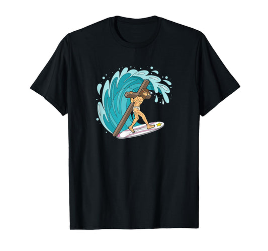 Jesus Surfing Christmas Cross Xmas Holiday Christian Surfer T-Shirt