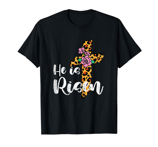 Cross Flower He Is Risen Christ Easter Jesus Religious Women T-Shirt