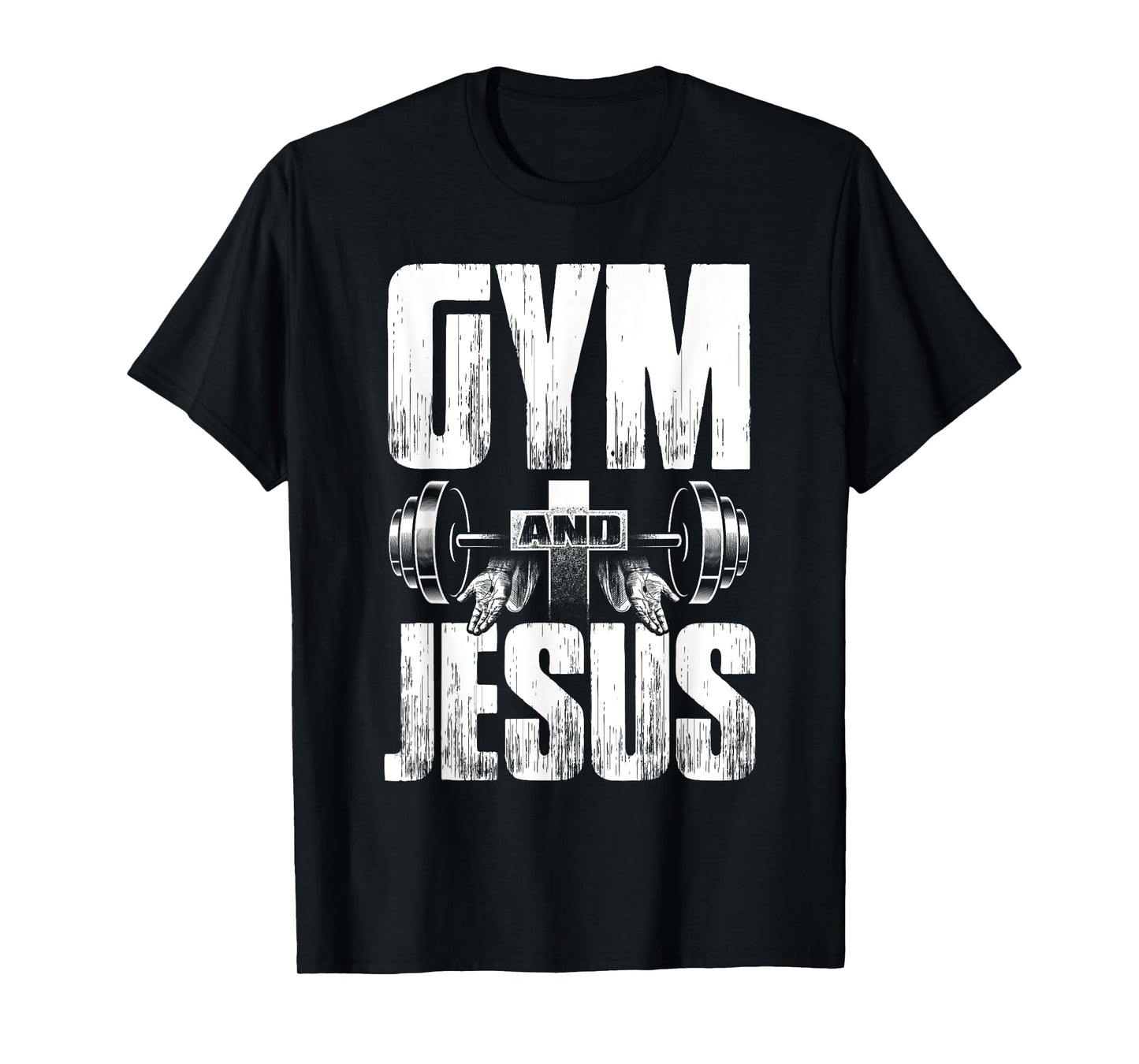 Fitness Fanatic By Pemissa Religious Workout Gym Jesus Barbell Lifting Weights Black Modern Letter Print T-Shirt