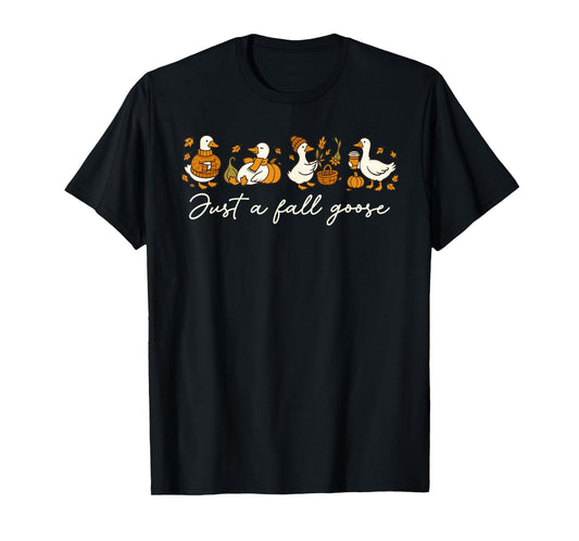 Just A Cozy Goose Fall Vibes Autumn Pumpkin Funny Cozy Goose T-Shirt