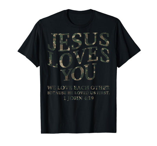 Jesus Loves You Me Camo Christian Youth Men God Son Brother T-Shirt