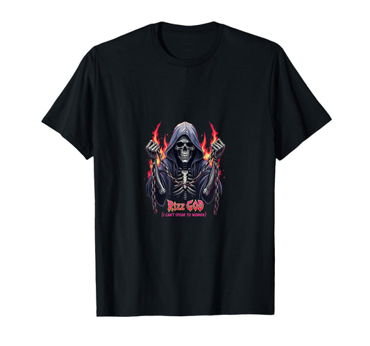 Funny Gothic Rizz God Skeleton Meme T-Shirt
