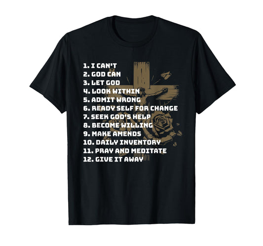 Celebrate the Recovery Christian Cross 12 Step Guide Pray T-Shirt