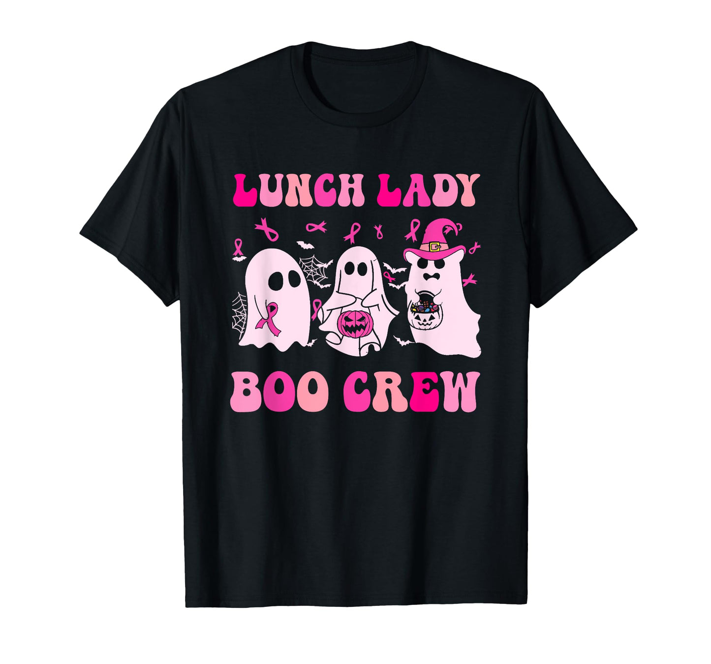 Lunch Lady Boo Crew Pumpkin Halloween Breast Cancer Month T-Shirt