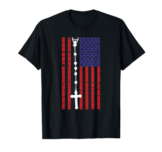 American Flag Rosary Catholic T-Shirt
