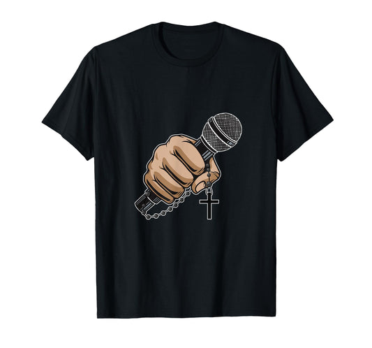 Mic Microphone Priest Cross Believer Religious Bible Gift T-Shirt