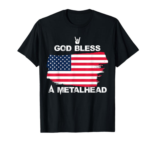 God Bless A Metalhead | Funny American Flag Rock Music T-Shirt