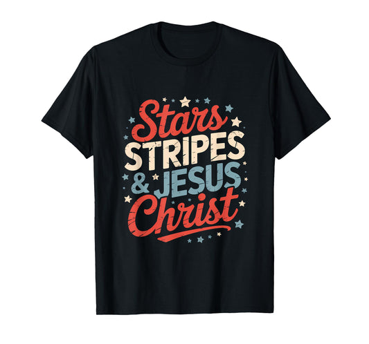 Stars & Stripes Jesus Christ 4th Of July Religious Christian T-Shirt