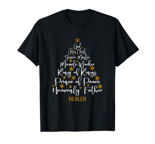 Christmas Bible Names of Jesus Tree Shaped Motivational T-Shirt