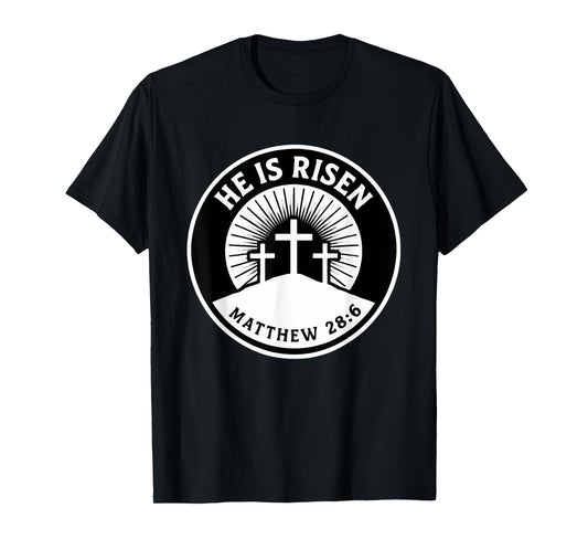 He Is Risen Matthew 28:6 Bible Verse Christian Faith T-Shirt