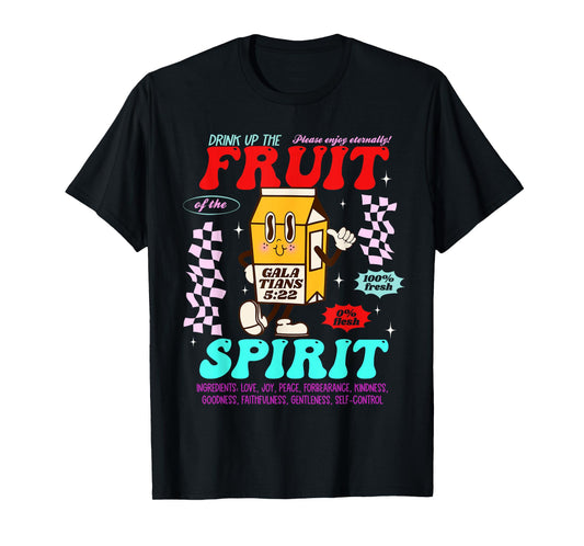 Drink Up Fruit Of The Spirit Christian Milk Bottle Checkered T-Shirt