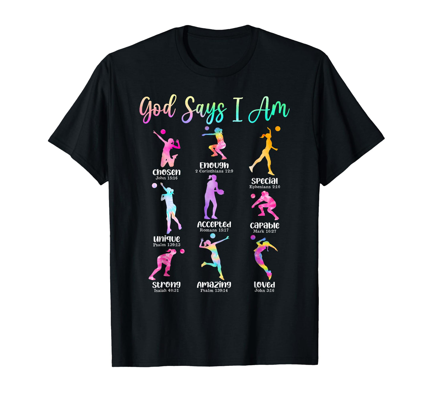 God Says I Am Volleyball Girls Teens Kid Christian Religious T-Shirt