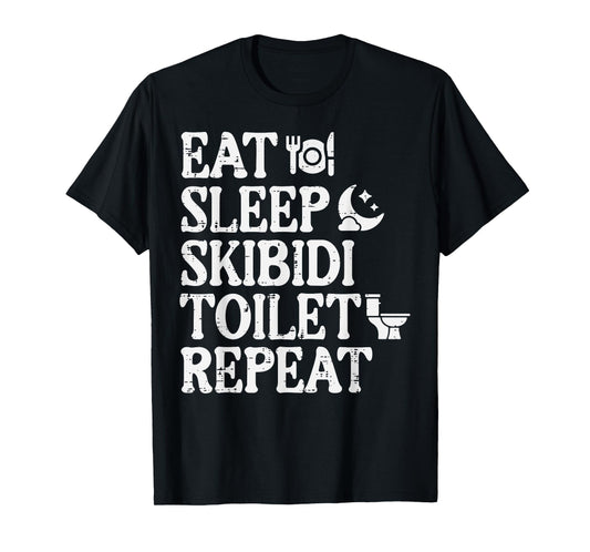 Eat Sleep Skibidi Repeat Funny Toilet Rizz Meme Teen Boys T-Shirt