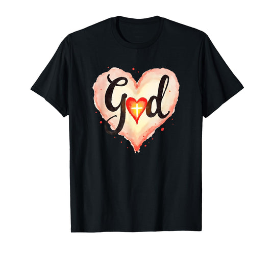 God Heart Cross Christian Faith Inspirational Love Of Jesus T-Shirt