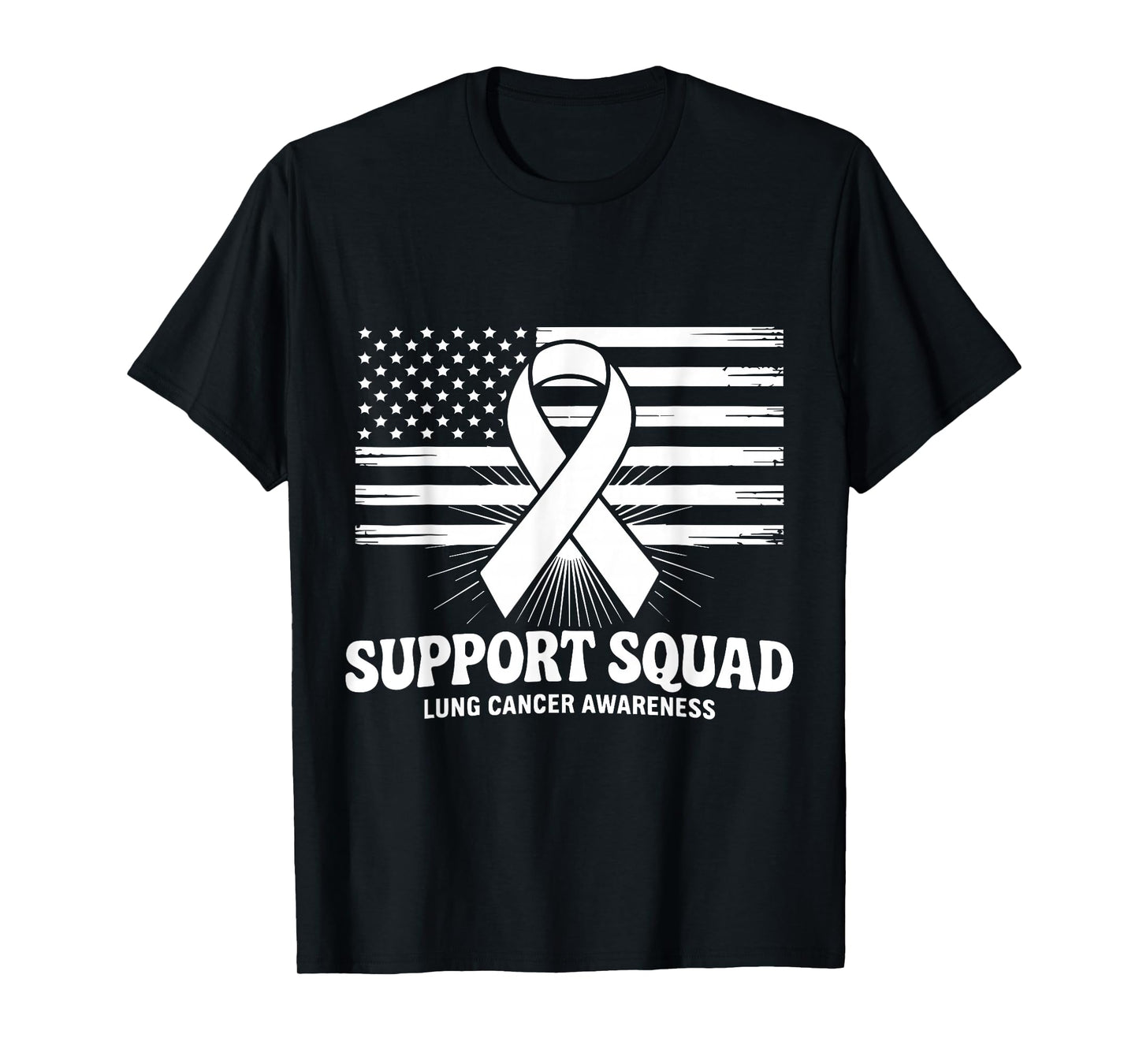 Support Squad Lung Cancer Awareness White Ribbon USA Flag T-Shirt