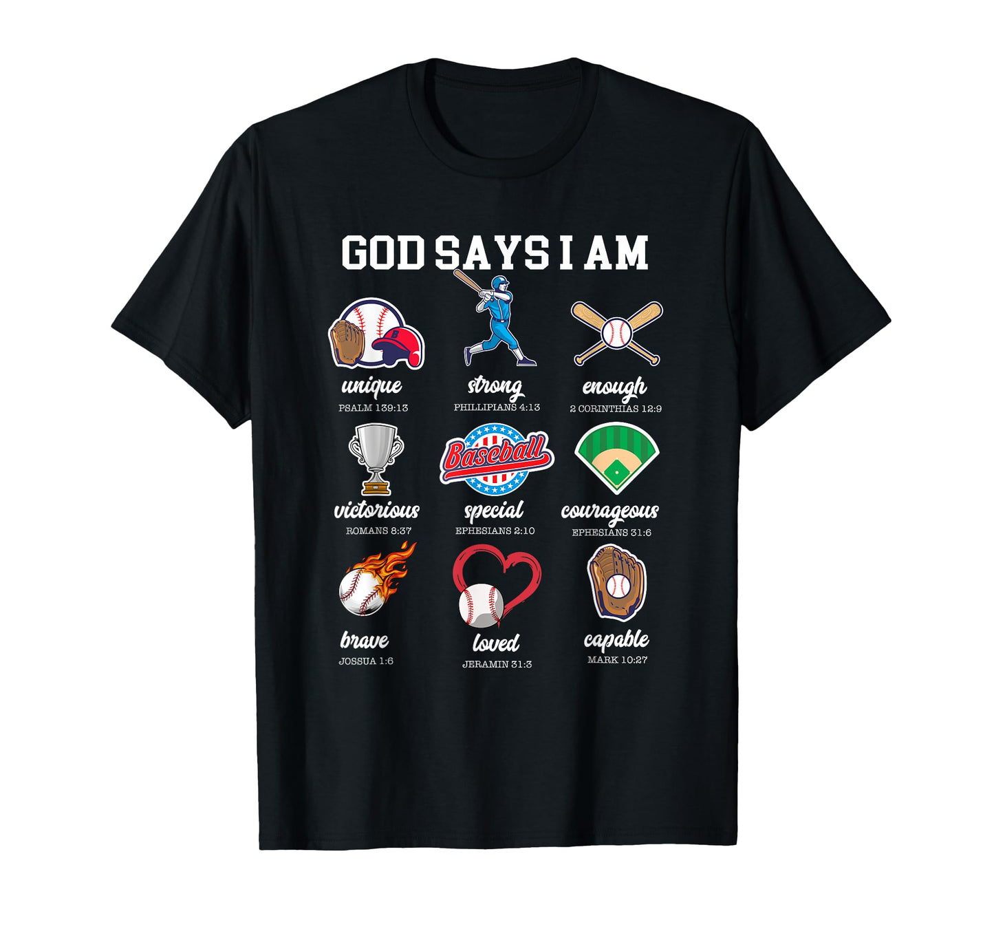 God Says I Am Baseball Christian Bible Jesus Player Kids Boy T-Shirt