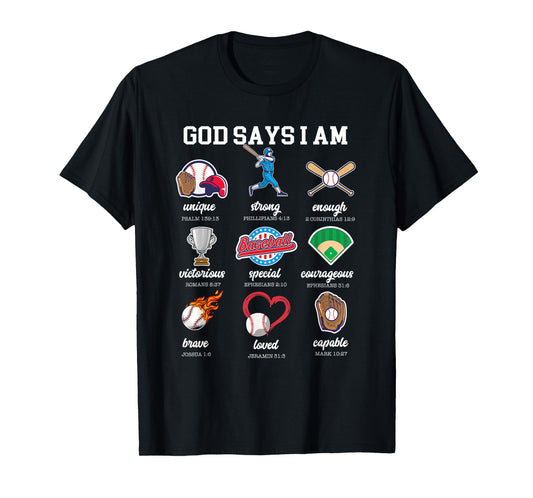 God Says I Am Baseball Christian Bible Jesus Player Kids Boy T-Shirt