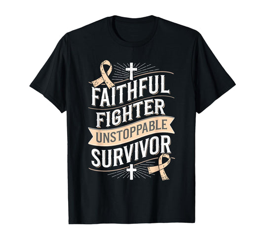 Faithful Fighter Survivor Endometrial Cancer Awareness T-Shirt