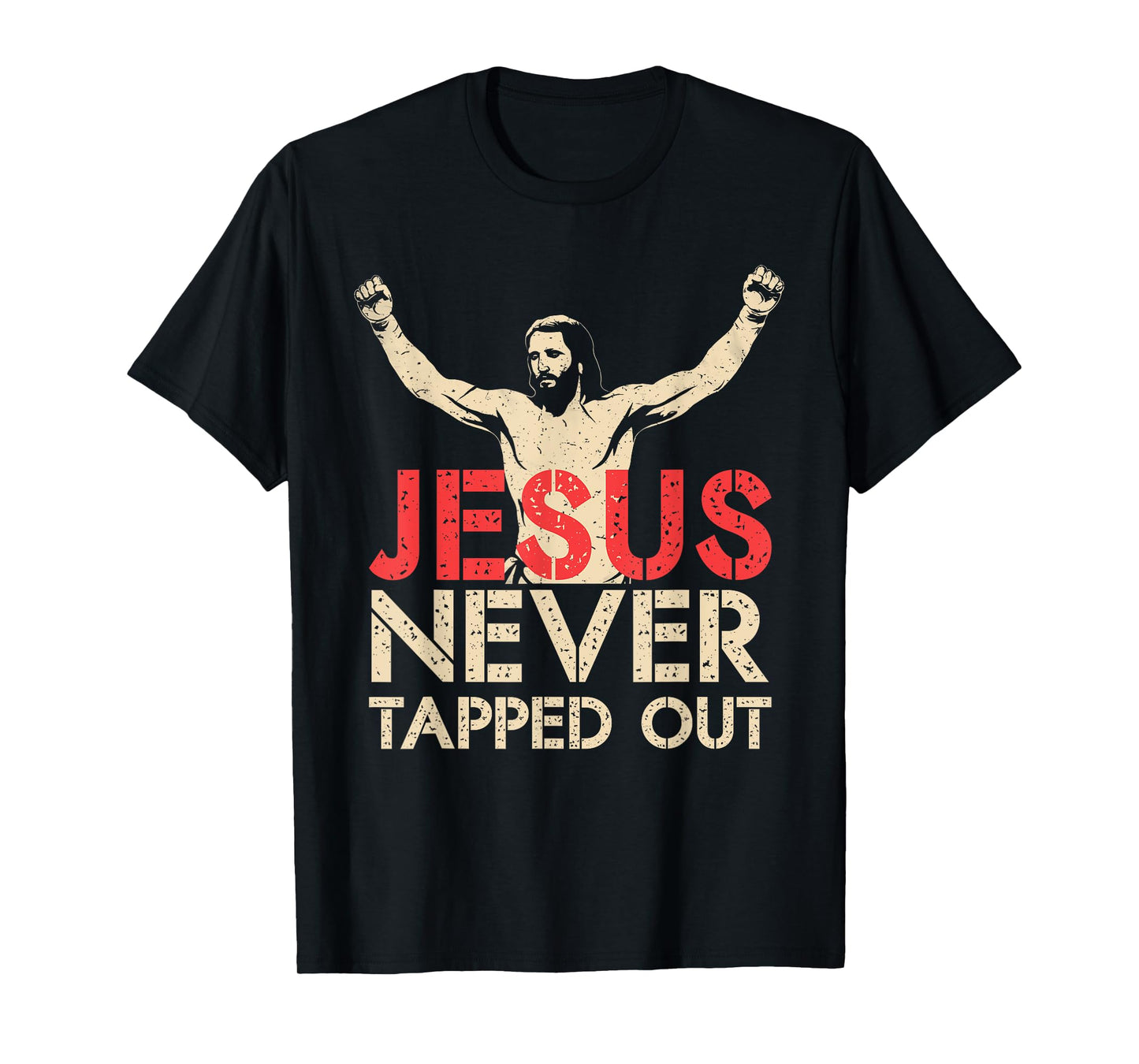 Jesus Never Tapped Out Unisex-Adults Black Small T-Shirt Wrestling Themed Christian T-Shirt