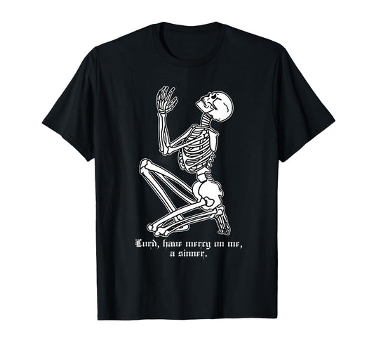 Skeleton Praying x Lord Have Mercy Sinner Gothic Blackwork T-Shirt