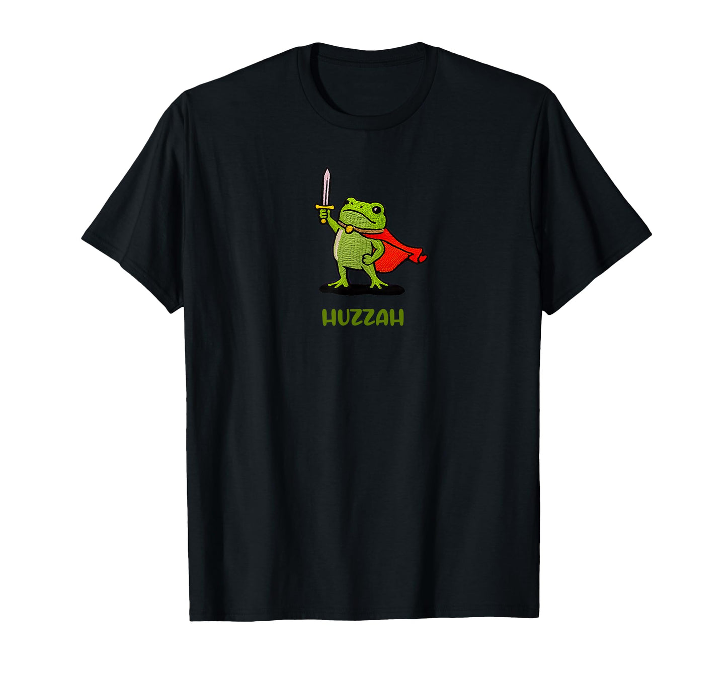 Funny Frog Knight with Sword Huzzah Quote Cute Fantasy Meme T-Shirt