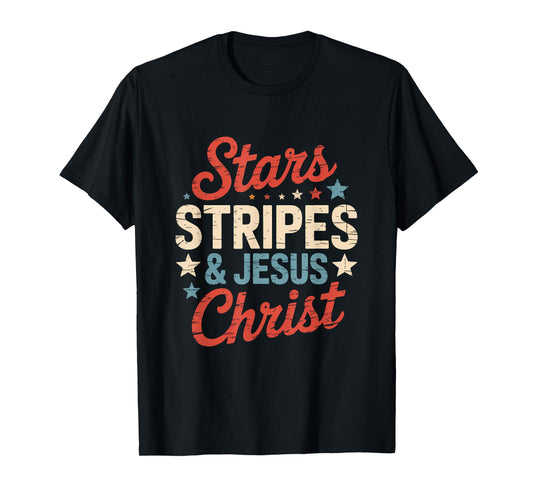 Stars & Stripes Jesus Christ 4th Of July Religious Christian T-Shirt