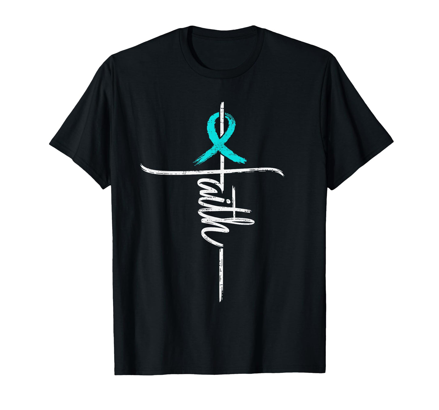 Faith Ovarian Cancer Awareness Cross Christian Ribbon Teal T-Shirt