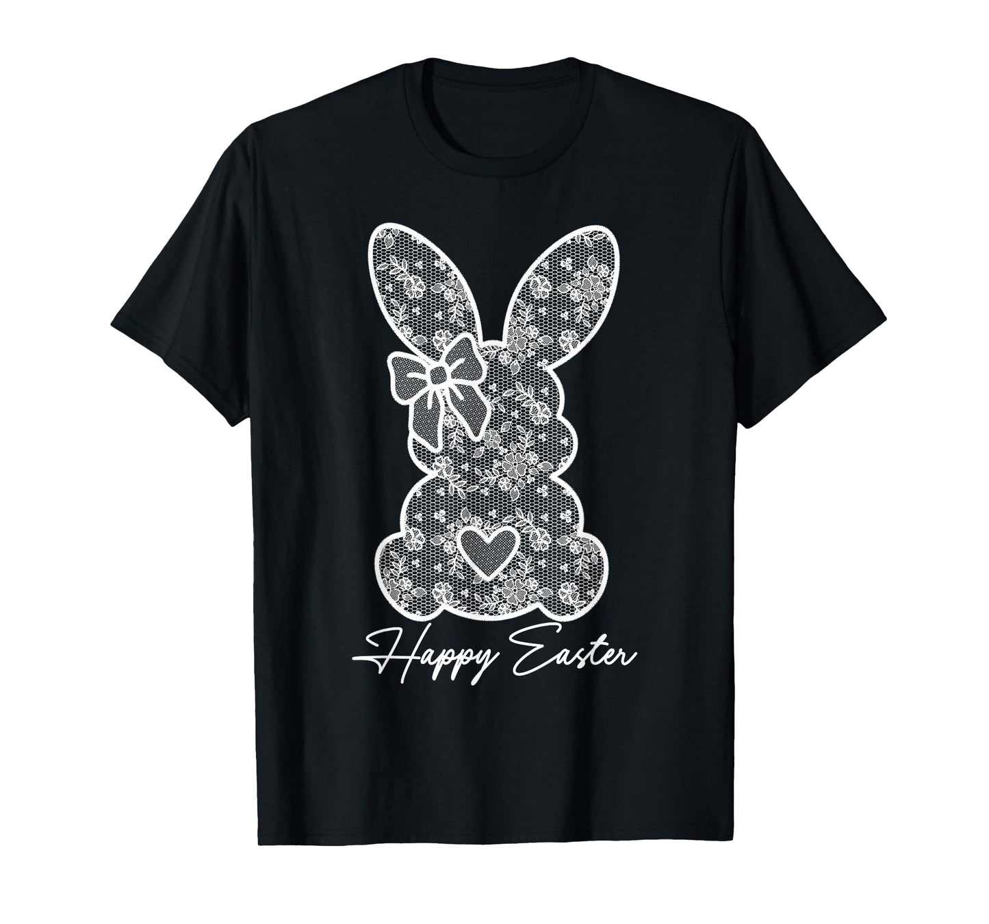 White Lace Bunny Coquette Bow Happy Easter Women Girl T-Shirt