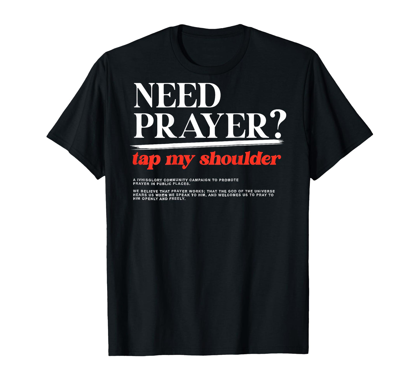 ON BACK Need Prayer Tap My Shoulder Men Women Christian T-Shirt