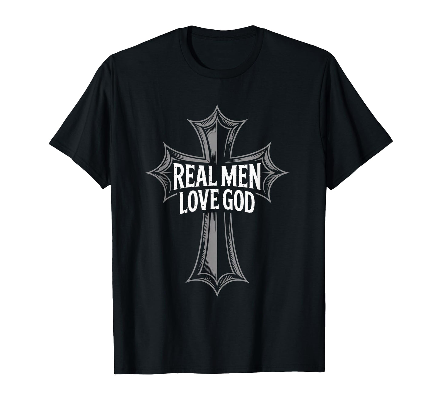Christian Faith Real Men Love God Cross Design T-Shirt