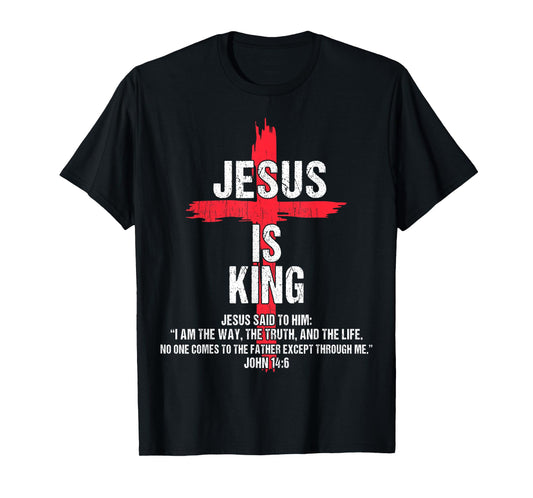 Kids Jesus Is King Christian-Shirt Boy Youth Religious Cross T-Shirt