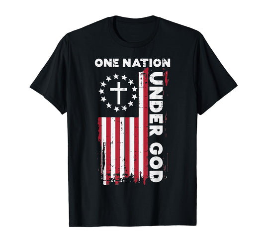 American Flag One Nation Under God 4th Of July Christian T-Shirt