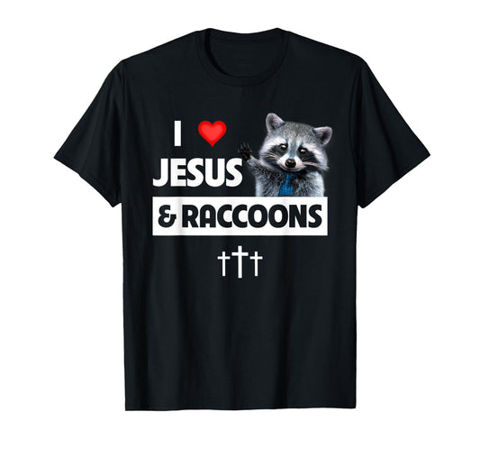 I Love Jesus and Raccoons Mom Dad Christian Love Jesus Bible T-Shirt