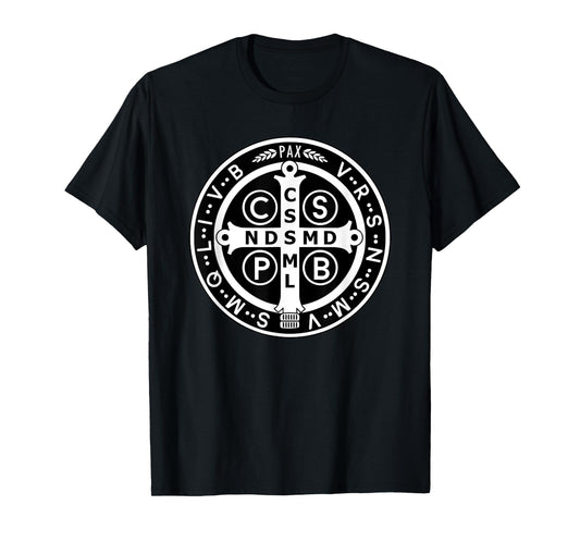 Funny Cross Saint Benedict Medal Black White T-Shirt
