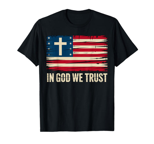 in God We Trust American Flag Cross Faith 4th of July T-Shirt