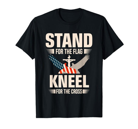 Stand For The Flag Kneel For The Cross Christian USA Flag T-Shirt