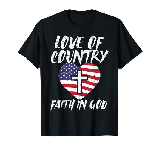 Love Country Faith In God US Flag Christian Men Women Kids T-Shirt
