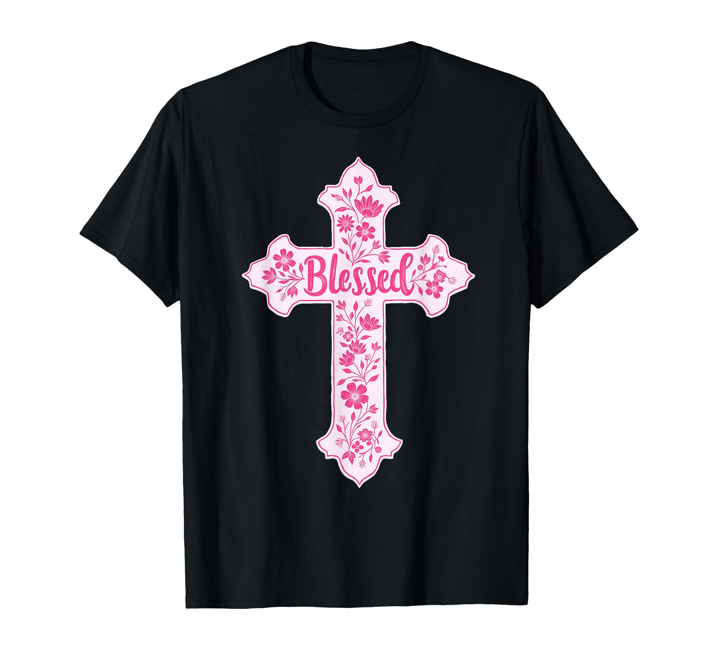 Christian Faith Cross Pink Toile Chinoiserie Floral T-Shirt
