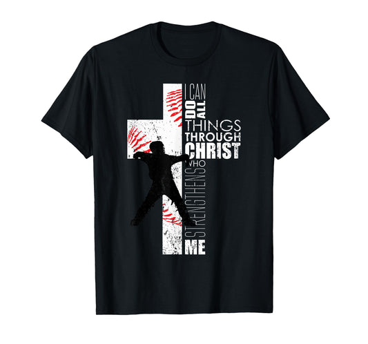 Christian Philippians 4:13 Kids Boys Cross Baseball Catcher T-Shirt