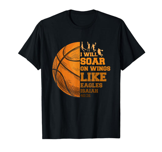 Basketball Christian Soar On-Wings Like Eagle Religious Basketball T-Shirt - Black, Unisex, Small, Short Sleeve, Regular Fit, Cotton 65% Polyester 35%