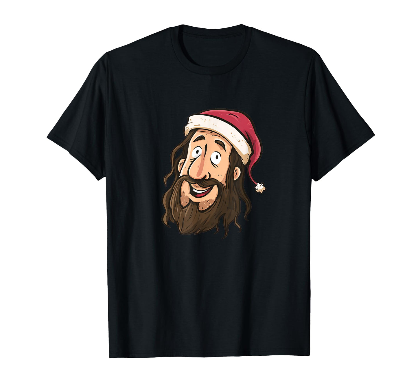 Cartoon Jesus Face Graphic with Nice Festive Xmas Hat T-Shirt