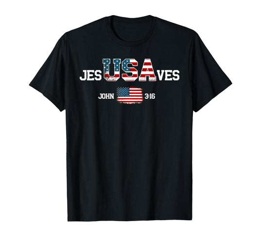 Jesus Saves USA American Flag Patriotic Christian 4th July T-Shirt